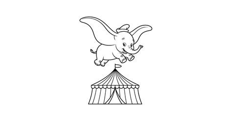 Een illustratie van Dumbo met zijn grote oren, omringd door circusartiesten.