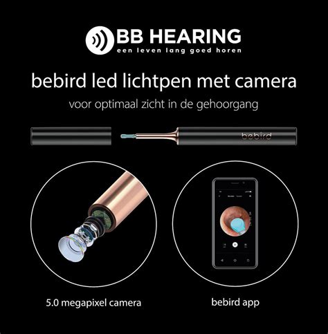 Illustratie van de Bebird T15 oorcamera met de 5MP HD-camera en LED-verlichting