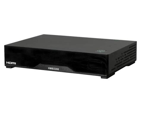Diagram van de Arcadyan HMB2260 tv-ontvanger met de locatie van het display en de instellingenknop.