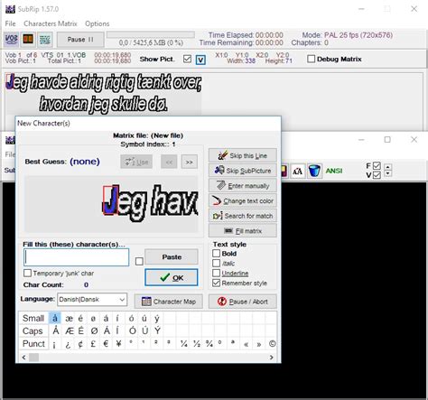 Screenshot van de Subrip interface met een ondertitelregel gemarkeerd