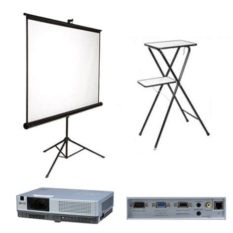 Voorbeeld van een complete beamer set met scherm en tafel