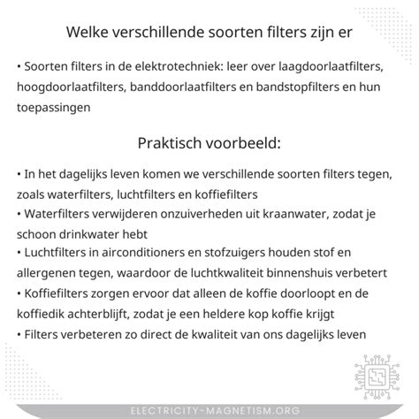 Schema van de verschillende soorten filters en hoe deze te vervangen