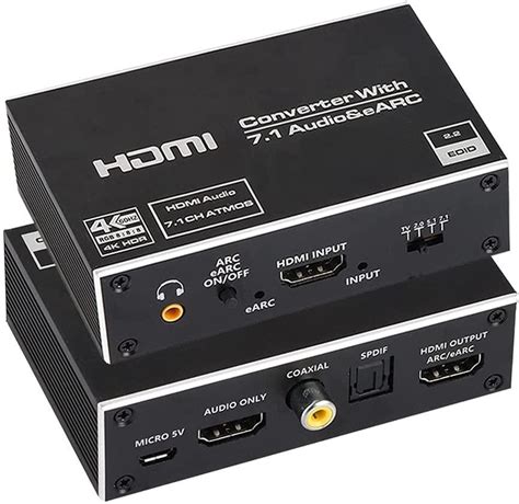 Overzicht van verschillende audio-uitgangen op een HDMI extractor: Toslink, RCA, 3.5mm jack
