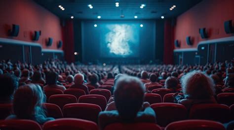 een bioscoopzaal gevuld met enthousiaste voetbalfans die naar een groot scherm kijken