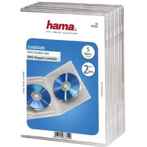 Een close-up van de transparante Hama DVD-doosjes, waarbij de mogelijkheid om een eigen cover in te voegen duidelijk zichtbaar is.