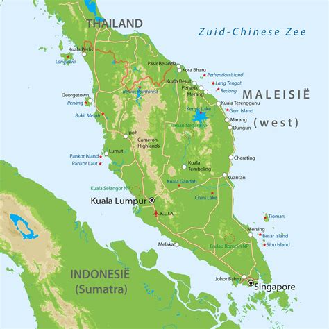 Kaart van Maleisië met aangegeven fietsroutes