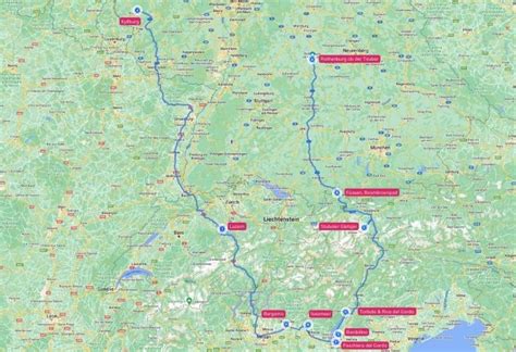 Kaart van de route met focus op de Eifel en Nürburgring