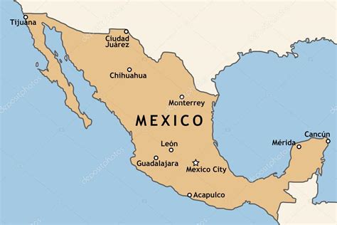 Kaart van Mexico met de locaties van de Pueblos Mágicos gemarkeerd