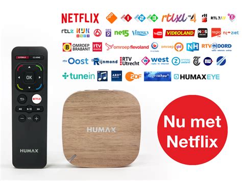 Screenshot van de gebruikersinterface van de Humax TV+ H3, met de navigatie en app-selectie.