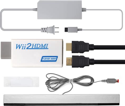 Foto van een Wii console aangesloten met een Wii naar HDMI adapter