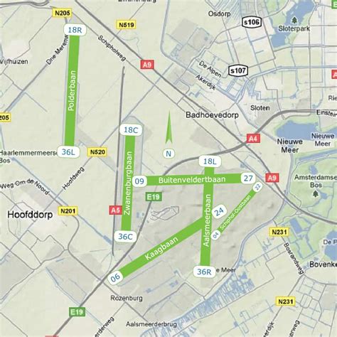 Interactieve kaart van het actuele baangebruik op Schiphol