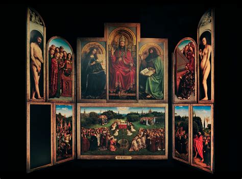 Zwart-witfoto van het paneel 'De Rechtvaardige Rechters', het enige overgebleven beeld van het origineel.