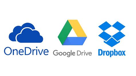 Logo's van populaire cloudopslagdiensten zoals Google Drive, Dropbox en OneDrive.