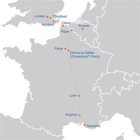 Illustratie van de Eurostar routekaart met verschillende bestemmingen
