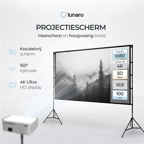 Illustratie van het ophangen van een projectiescherm met behulp van beugels.