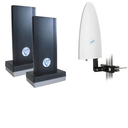 Illustratie van verschillende typen DVB-T2 antennes (binnen, buiten, schotel, spriet)