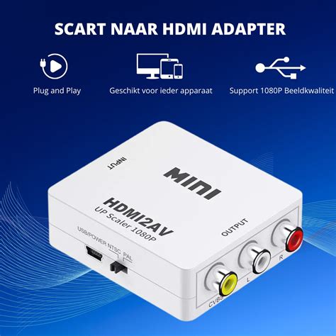 Schema dat de werking van een HDMI naar Tulp converter illustreert, inclusief de signaalconversie en de aansluiting van audio.