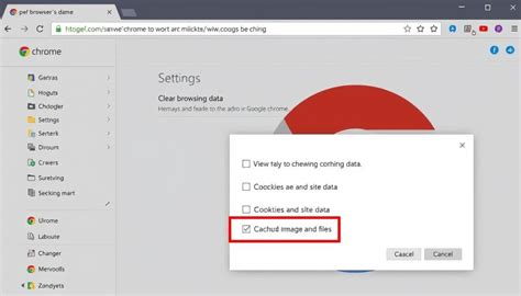 Screenshot van de browserinstellingen voor het wissen van cache en cookies