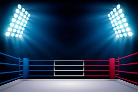 Schematische weergave van de boksring met boksers en scheidsrechter