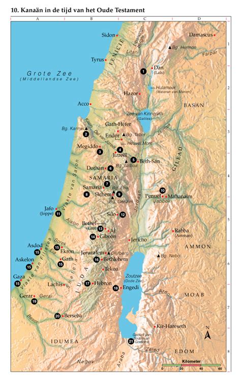 Kaart van het Heilige Land met belangrijke plaatsen uit het leven van Jezus