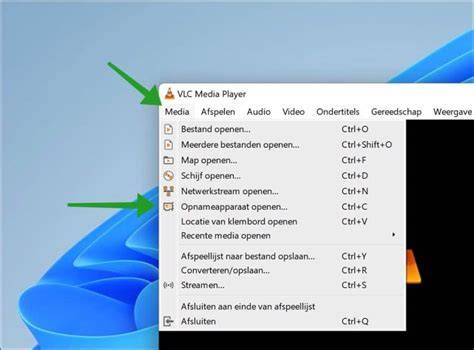 Screenshot van het menu