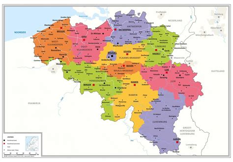 Kaart van België met aanduiding van de regionale zenders