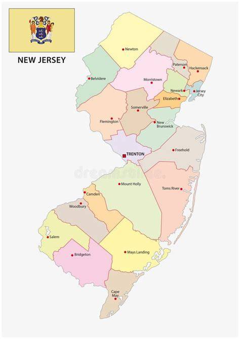 Kaart van New Jersey met de locaties Irvington en West Orange gemarkeerd