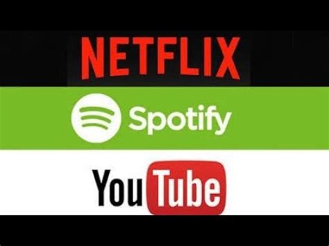 Collage van logo's van populaire muziek- en videostreamingdiensten zoals Spotify, Netflix, YouTube en Disney+.